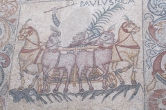 Detail of a mosaic depicting charioteers, this panel depicting Paulus. From the 4th century CE.