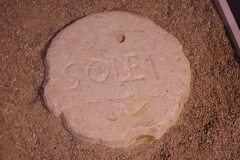 One of the stones from the base of the auguraculum bearing the name of SOLEI, the sun. Dated to perhaps the early 1st century CE. Museo Archeologico Nazionale Mario Torelli.
