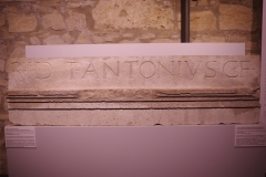 Fragment of a public works inscription from the architrave of a building, preserving part of the name of Titus Antonius and dating to 31 BCE. Re-used in a medieval tomb. Museo Archeologico Nazionale Mario Torelli.